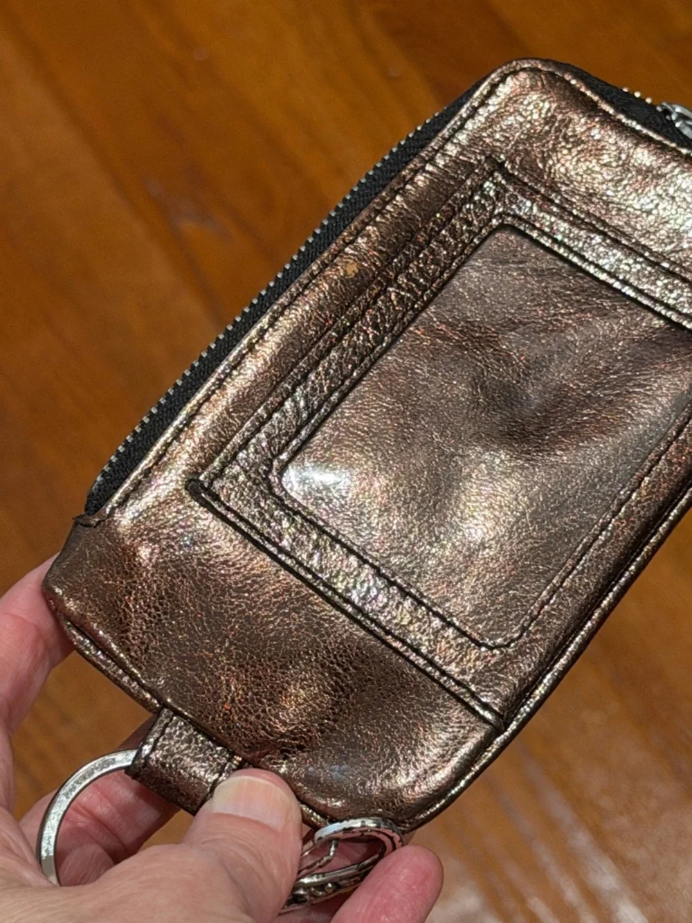 Brighton Metallic Bronze and Fuchsia Zip ID/Card Wallet